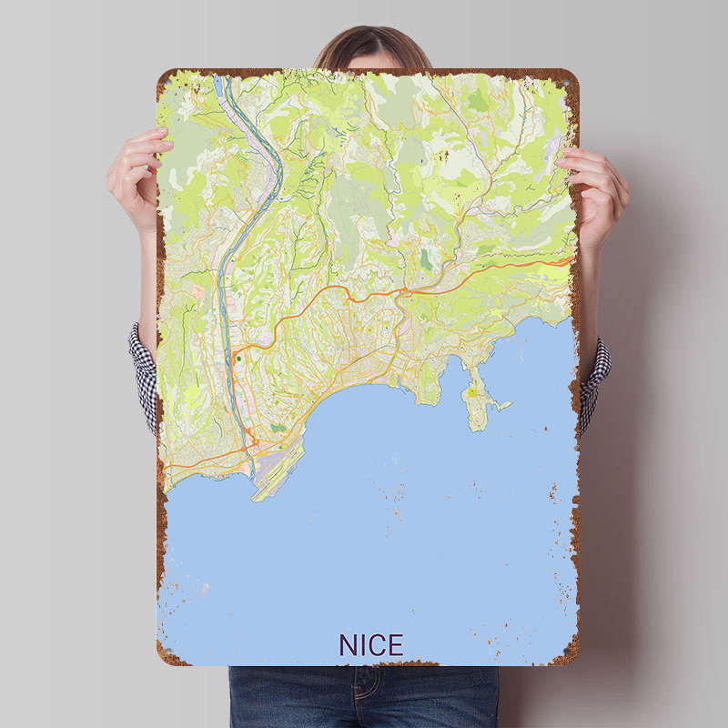 Retro Gaming France - Karte von Nice, Frankreich, Gedrucktes Poster,