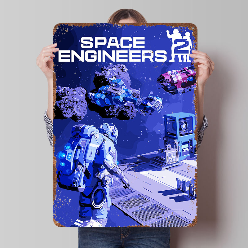 Retro Poster Gaming - Space Engineers 2 Spiel-Cover-Art Metallposter Maßgefertigte