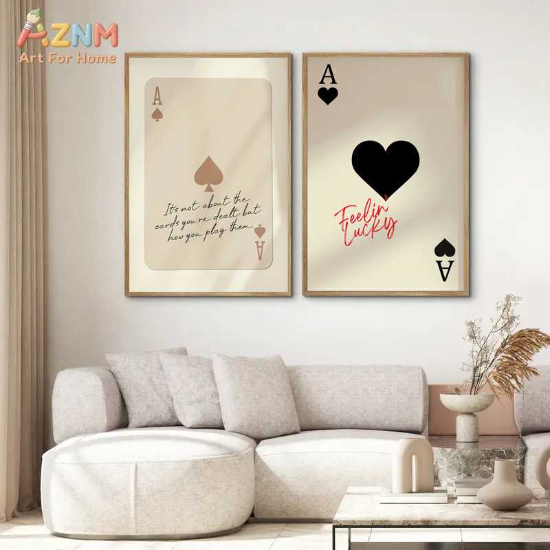 Retro Game Card - AZNM Pik-Ass Glücksbringer Leinwand-Wandkunst, Retro Spielkarten-Zitat