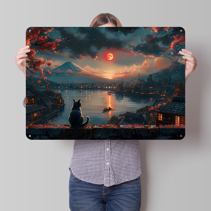 Retro Gaming Japan - Katze beim Sonnenuntergang über Japan 3D-gedrucktes