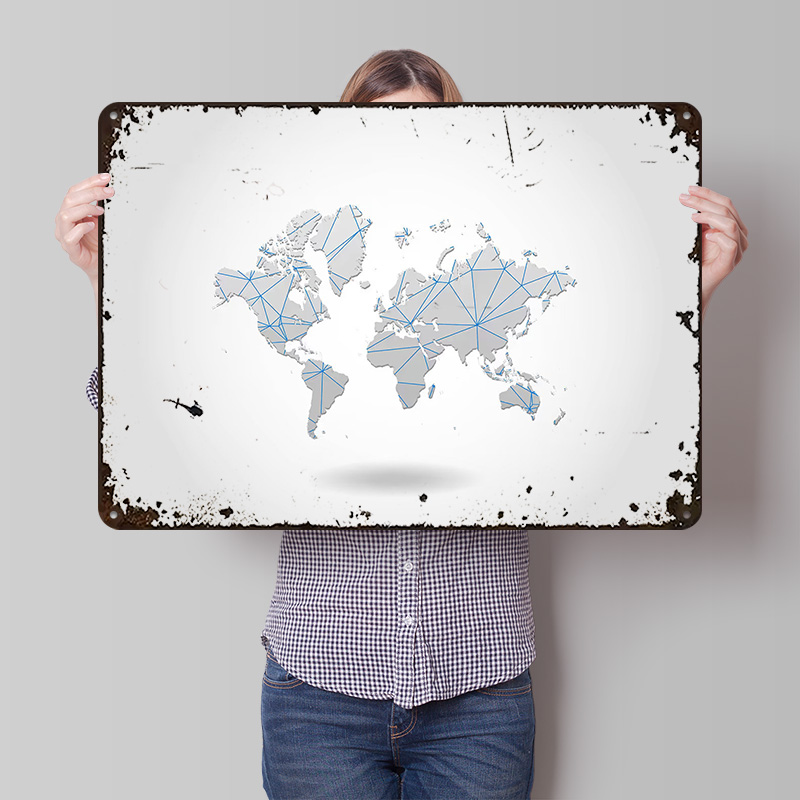 World Of Retro Gaming - Weltkarte Blechposter Maßgefertigte Wandkunst Vintage Metallschilder