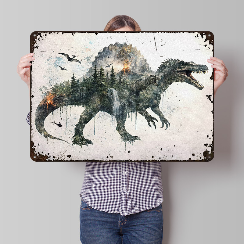 Retro Poster Gaming - Spinosaurus Metallposter, personalisierte Wandkunst, Retro-Vintage-Blechschilder für