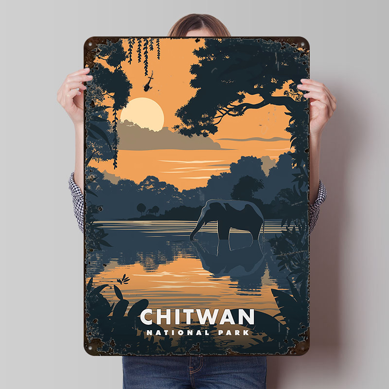 Retro Poster Gaming - Chitwan National Park Metallposter, individuelle Wandkunst,