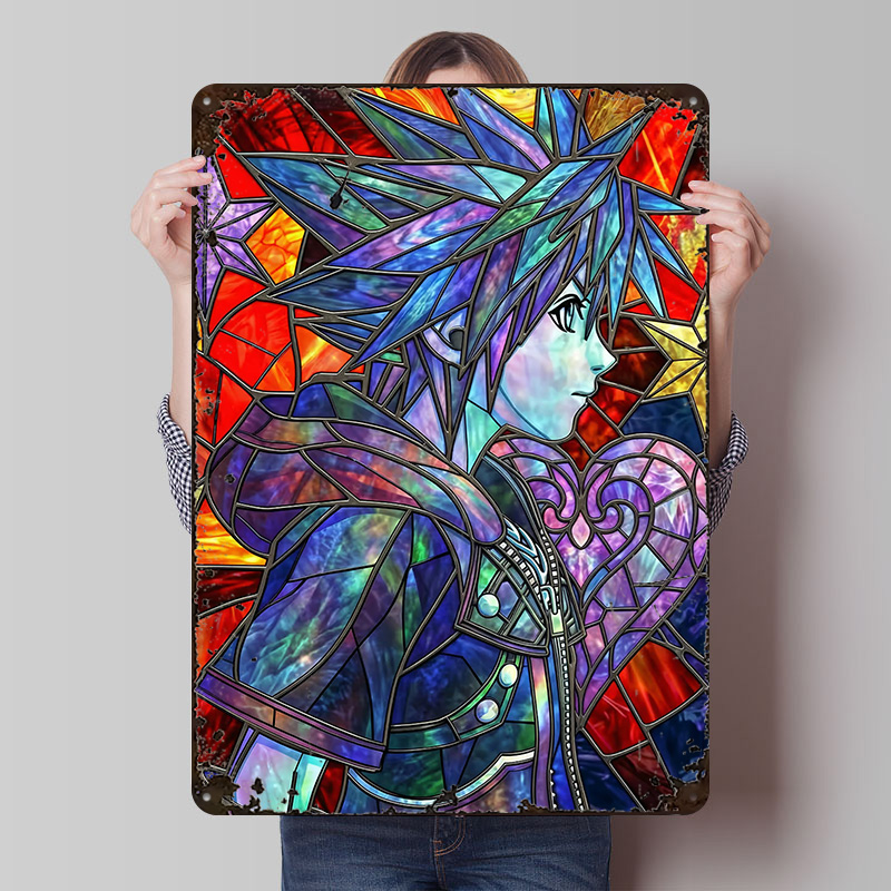 Retro Poster Gaming - Kingdom Hearts Sora Buntglas-Kunst Metallposter Maßgefertigte