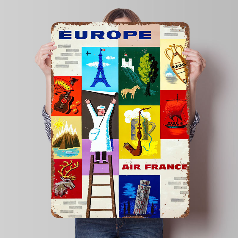 Retro Gaming France - Europa Air France Reise-Metallposter, individuelle Wandkunst,