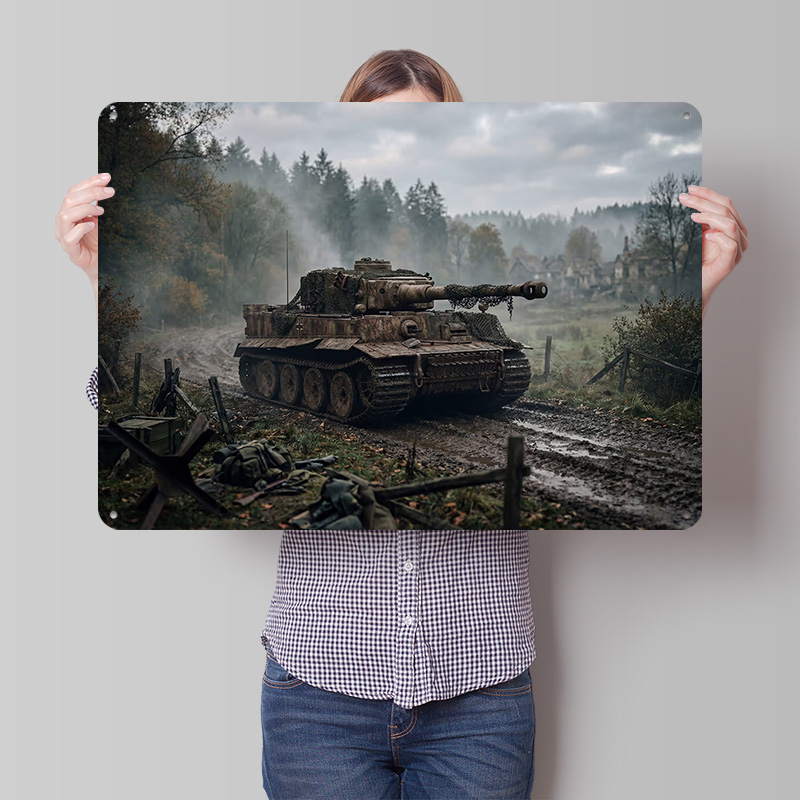 Retro Poster Gaming - Tiger-Panzer in schlammiger Landschaft 3D-gedrucktes Texturposter