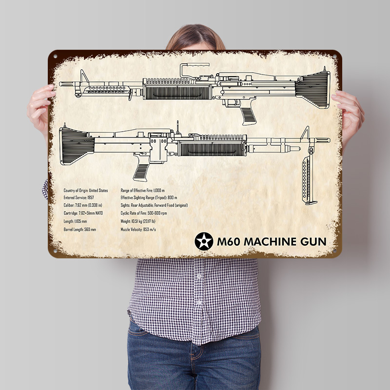 Retro Gaming Gun - M60 Maschinengewehr Blechposter – Personalisierte Retro-Metallschilder
