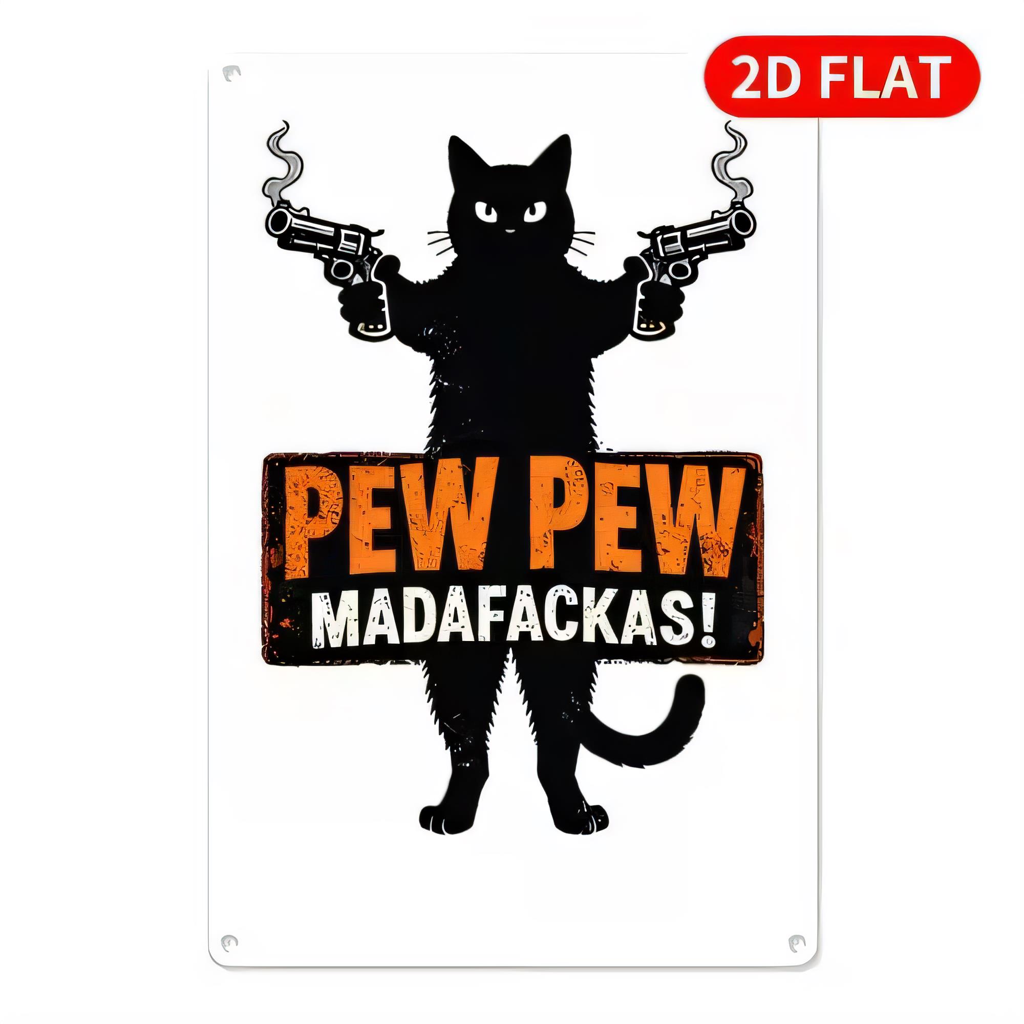 Retro Gaming Gun - Blechschild 'Pew Pew Madafakkas' mit Lustiger