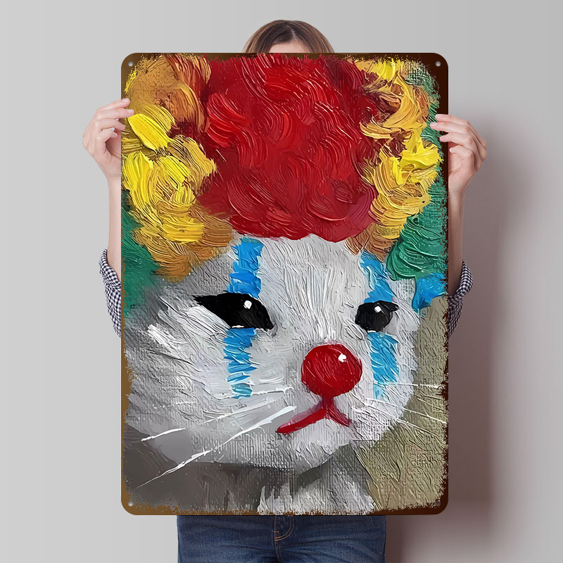 Retro Poster Gaming - Traurige Clown-Katze, Gemälde aus Weißblech, Poster,