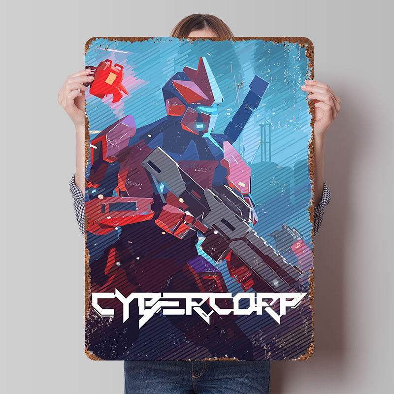 Retro Gaming Gun - Cyberpunk Roboter mit Pistole Metallposter Individualisierte