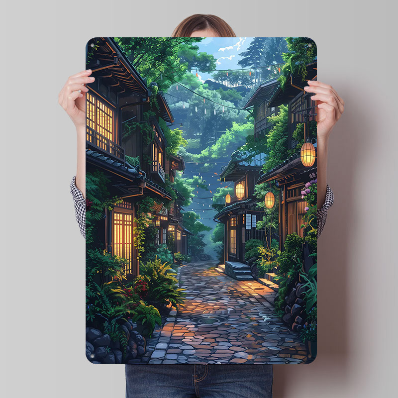 Retro Gaming Japan - Green Street in Japan Blechschild Poster