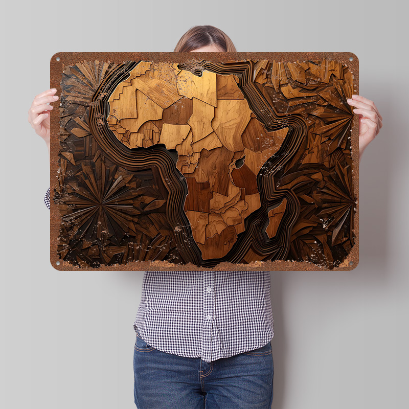 Retro Poster Gaming - Afrika Karte Holzschnitzerei Kunst gedruckt Poster