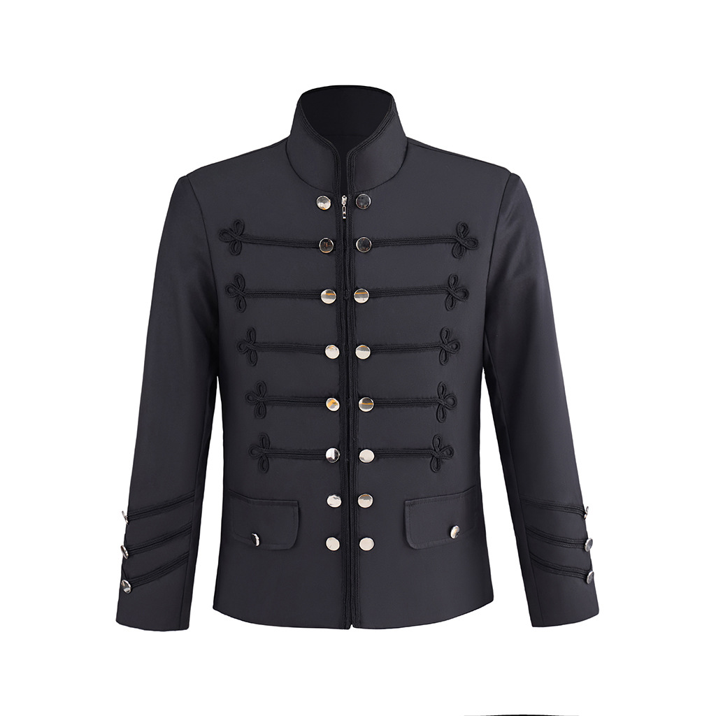 Retro Gaming Jacket - Herren Schwarze Militärjacke Napoleonischer Husaren-Frockcoat Kostüm