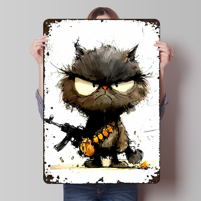 Retro Gaming Gun - Katze mit Pistole Bedrucktes Poster Individualisierte