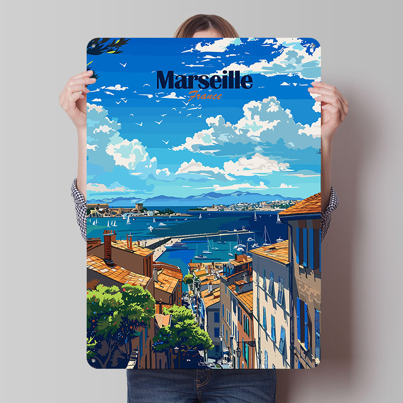 Retro Gaming France - Marseille Frankreich Reise-Blechposter, individuelle Wandkunst, Vintage-Metallschilder,